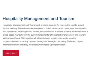 Hospitality Management and Tourism Program at Malone University